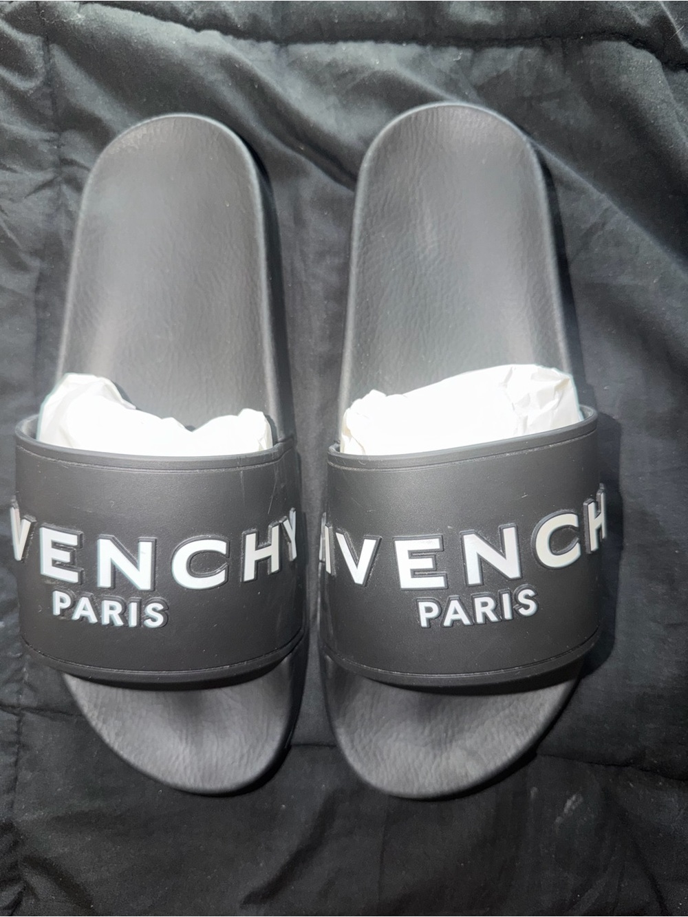 Givenchy Black Logo Slide Sandals with White Lettering